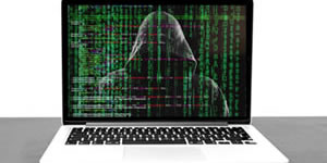 Fraudster on laptop screen
