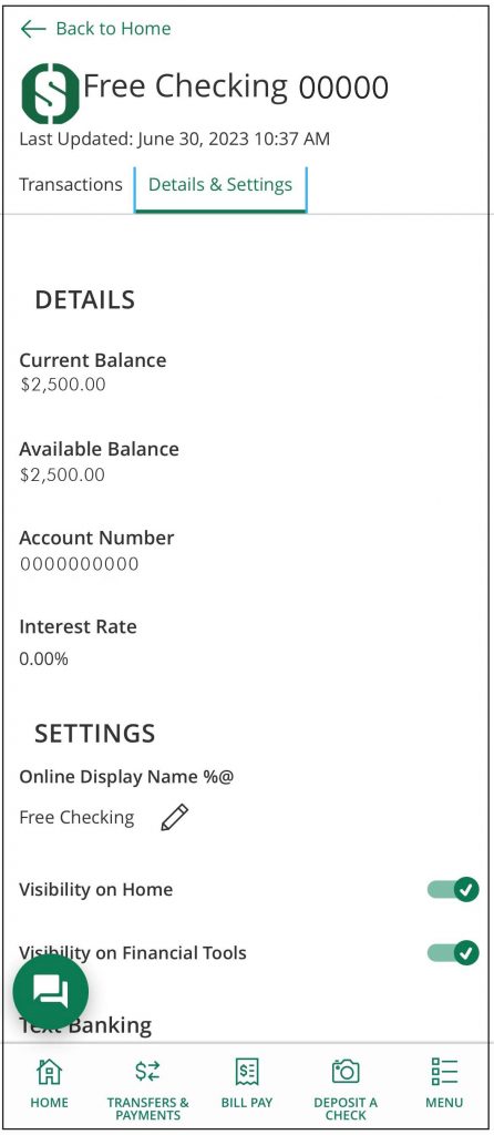 Account Details and Settings in Online & Mobile Banking