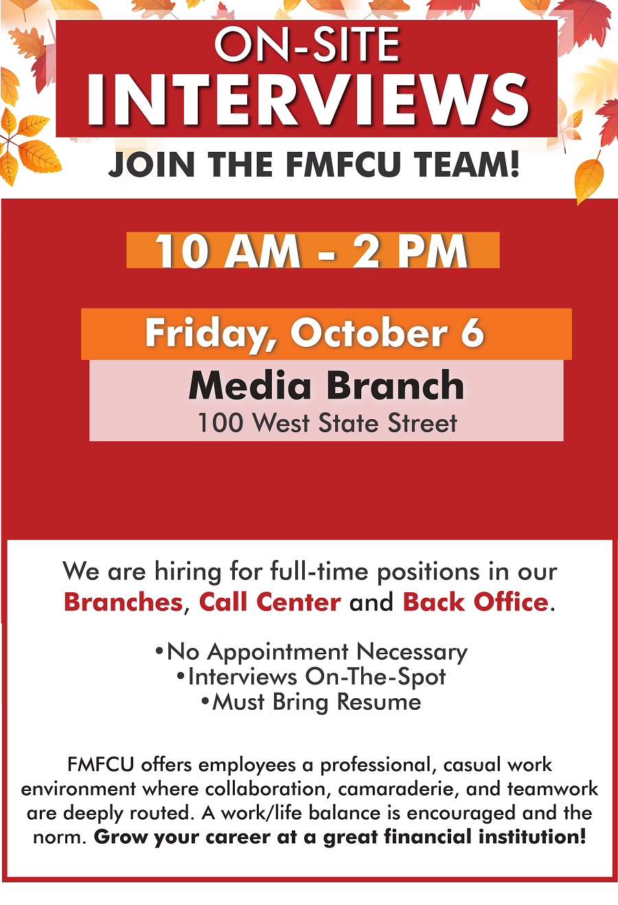 On-Site Interviews 10/6 at Media Branch