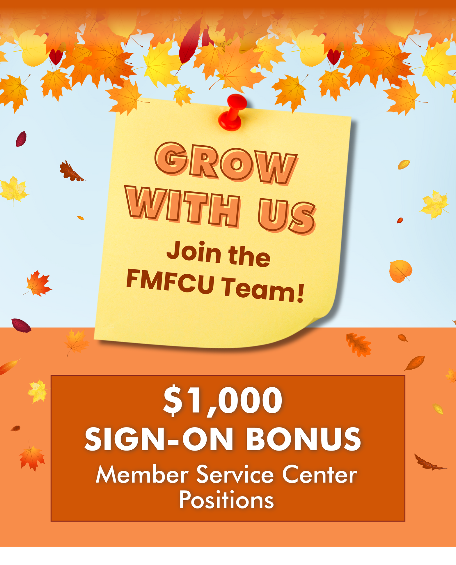 Grow with us- Join the FMFCU Team, $1000 Sign-On Bonus | Member Service Center positions